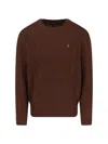 Polo Ralph Lauren Brown Cable-knit Sweater With Contrast Logo Embroidery In Brown