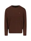 Polo Ralph Lauren Brown Cable-knit Sweater With Contrast Logo Embroidery In Brown