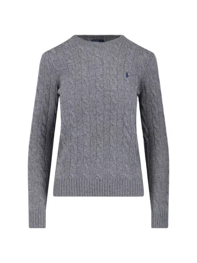 Polo Ralph Lauren Logo Braided Sweater In Gray