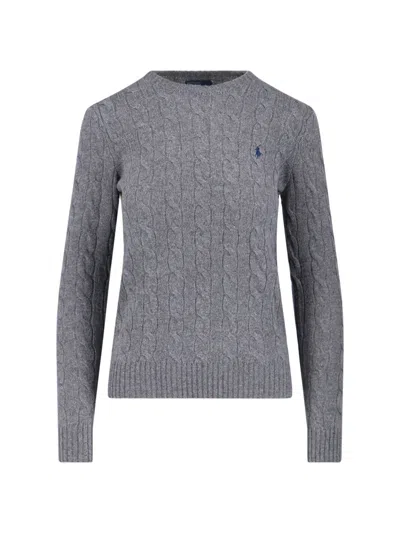 Polo Ralph Lauren Logo Braided Sweater In Gray