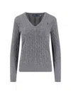 Polo Ralph Lauren Logo Braided Sweater In Gray