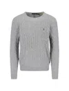 Polo Ralph Lauren Grey Crewneck Sweater With Pony Embroidery On The Front And Woven Knit In Cotton Man In Gray