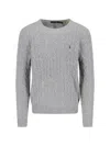 Polo Ralph Lauren Grey Crewneck Sweater With Pony Embroidery On The Front And Woven Knit In Cotton Man In Gray