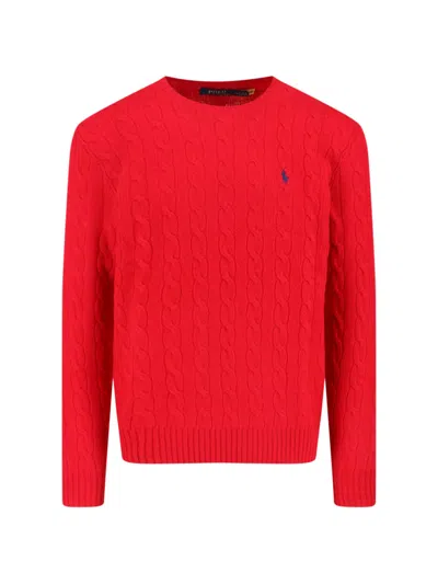 Polo Ralph Lauren Logo Braided Sweater In Red