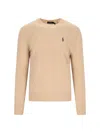 Polo Ralph Lauren Logo Cable Sweater In Beige Wool In Sand
