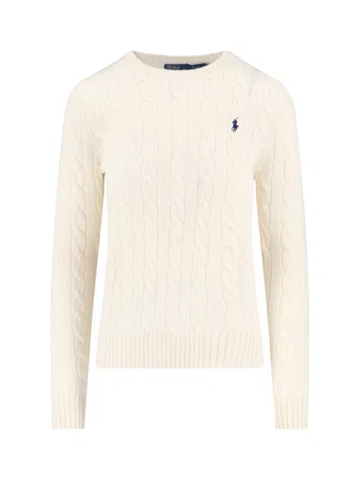 Polo Ralph Lauren Crew-neck Cable-knit Sweater With Logo In White