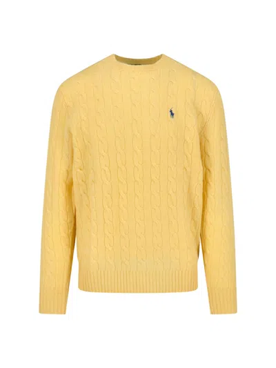 Polo Ralph Lauren Logo Braided Sweater In Yellow