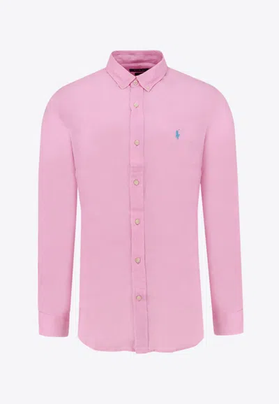 POLO RALPH LAUREN LOGO BUTTON-UP LINEN SHIRT