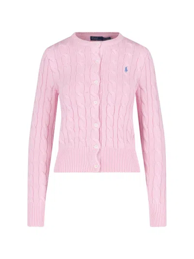 Polo Ralph Lauren Logo Cable Knit Cardigan In Pink