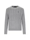Polo Ralph Lauren Grey Crewneck Sweater With Pony Embroidery On The Front And Woven Knit In Cotton Man In Gray