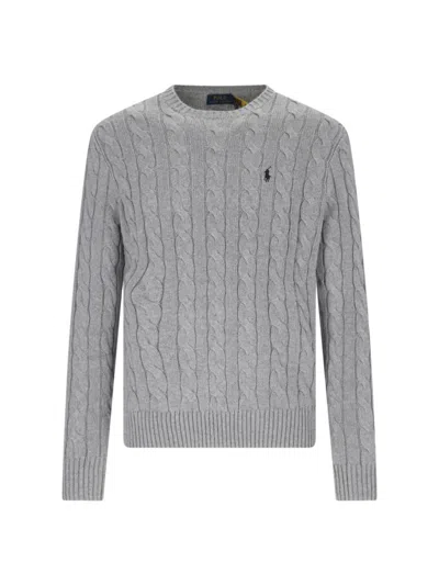 Polo Ralph Lauren Logo Cable Knit Sweater Grey In Gray