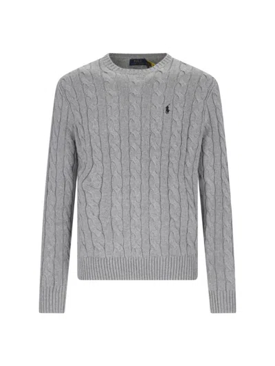 POLO RALPH LAUREN LOGO CABLE KNIT SWEATER GREY