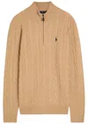 Polo Ralph Lauren Logo-embroidered Cable-knit Wool And Cashmere-blend Half-zip Sweater In Brown