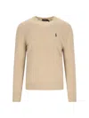 Polo Ralph Lauren Logo Cable Sweater In Beige Wool In Neutral