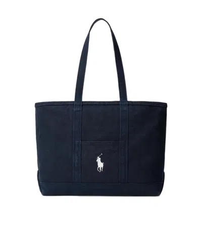 Polo Ralph Lauren Embroidered-logo Tote Bag In Blue