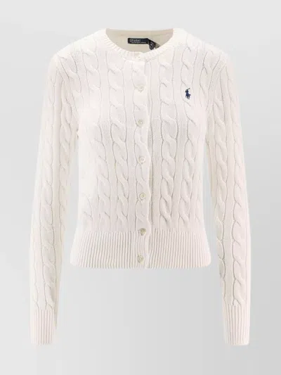 POLO RALPH LAUREN LOGO CONTRAST KNIT CARDIGAN