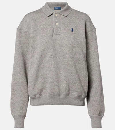 Polo Ralph Lauren Logo Cotton-blend Fleece Polo Sweatshirt In Gray