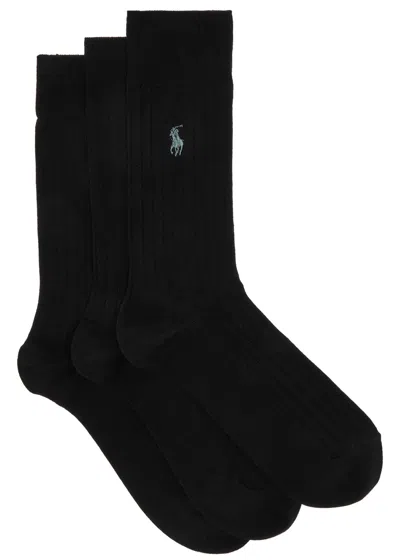 Polo Ralph Lauren Logo Cotton-blend Socks In Black