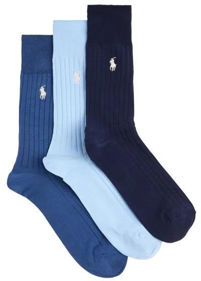 Polo Ralph Lauren Logo Cotton-blend Socks In Blue