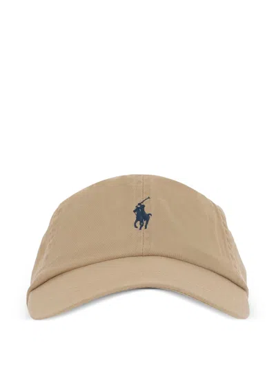 Polo Ralph Lauren Logo Cotton Cap With Adjustable Closure For Women In Sand