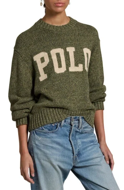 Polo Ralph Lauren Logo Cotton Graphic Crewneck Sweater In Field Sage Marl