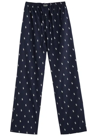Polo Ralph Lauren Logo Cotton-poplin Pyjama Trousers In Navy