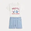 Polo Ralph Lauren Logo Cotton Tee & Chambray Short Set In Nevis