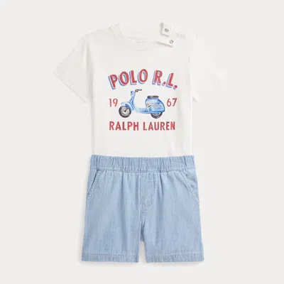 Polo Ralph Lauren Babies' Logo Cotton Tee & Chambray Short Set In Nevis