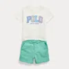 Polo Ralph Lauren Logo Cotton Tee & French Terry Short Set In Paper White