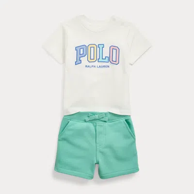 Polo Ralph Lauren Babies' Logo Cotton Tee & French Terry Short Set In Paper White