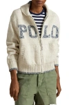 Polo Ralph Lauren Logo Cotton Zip-up Sweater In Cream/blue Multi