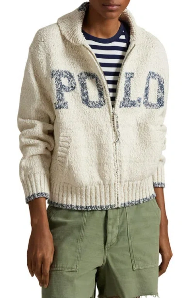 POLO RALPH LAUREN POLO RALPH LAUREN LOGO COTTON ZIP-UP SWEATER