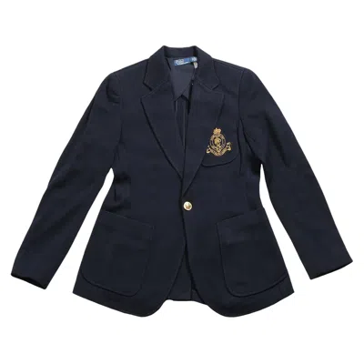 Pre-owned Polo Ralph Lauren Logo Crest Knit Blazer 'navy' | Blue | Women's Size 6