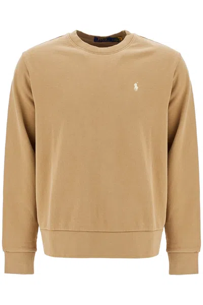 Polo Ralph Lauren Logo Crewneck Sweatshirt In Beige