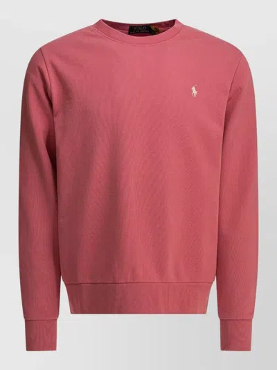 Polo Ralph Lauren Logo Crewneck Sweatshirt Ribbed Cuffs Hem In Red