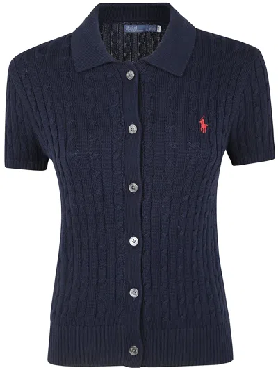 Polo Ralph Lauren Logo-embroidered Cable-knit Cotton Cardigan In Blue
