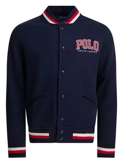 POLO RALPH LAUREN LOGO-DETAIL FLEECE BASEBALL JACKET