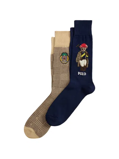 Polo Ralph Lauren Assorted 2-pack Polo Society Bear Cotton Blend Dress Socks In Blue
