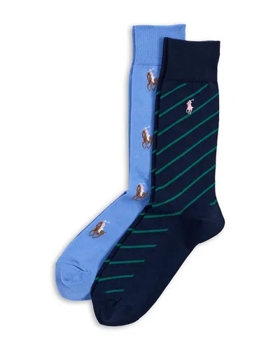 Polo Ralph Lauren Logo Dress Socks, Pack Of 2 In Blue