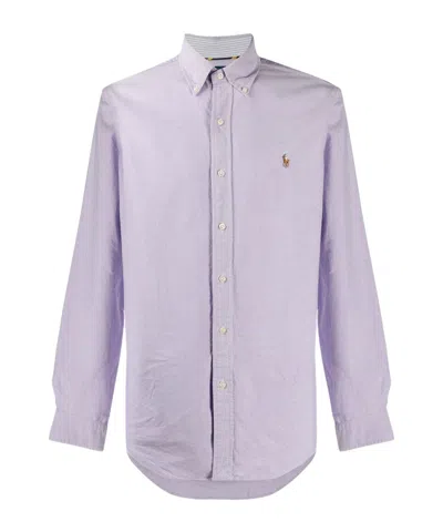 Polo Ralph Lauren Cotton Shirt With Multicolor Logo Embroidery In Purple
