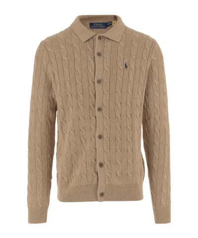 Polo Ralph Lauren Logo Embroidered Buttoned Cardigan In Brown