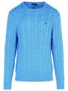 Polo Ralph Lauren Logo Embroidered Cable-knit Jumper In Blue