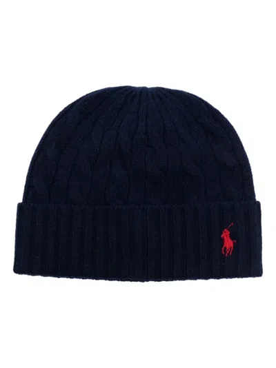 Polo Ralph Lauren Logo-embroidered Cable-knit Beanie In Blue