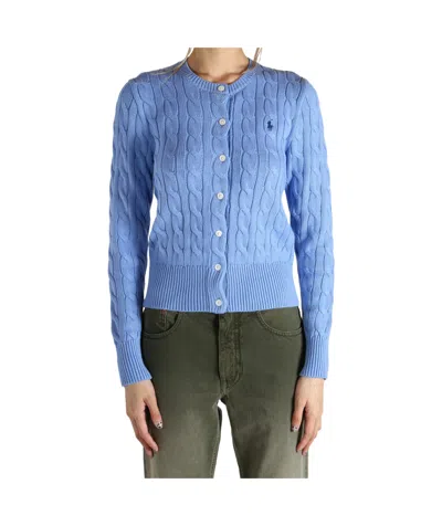 Polo Ralph Lauren Logo Embroidered Cable-knit Cardigan In Blue