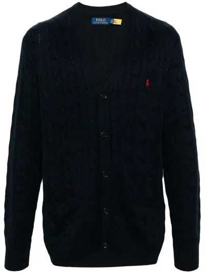 Polo Ralph Lauren Navy Blue Cable-knit Cotton Cardigan In Black