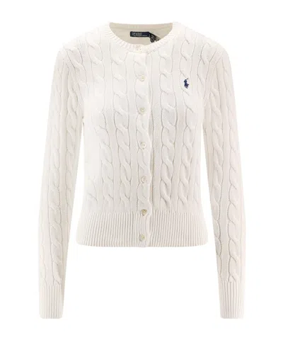 Polo Ralph Lauren Logo Embroidered Cable-knit Cardigan In White
