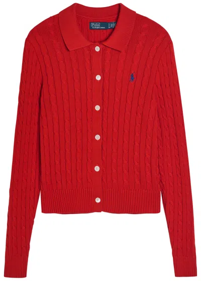 Polo Ralph Lauren Logo-embroidered Cable-knit Cotton Cardigan In Red