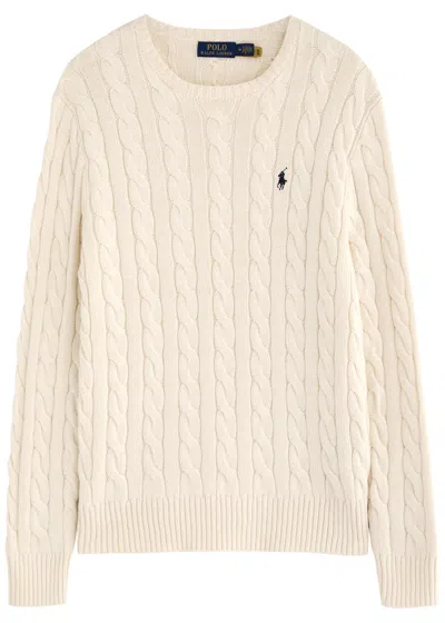 Polo Ralph Lauren Logo-embroidered Cable-knit Cotton Jumper In Cream
