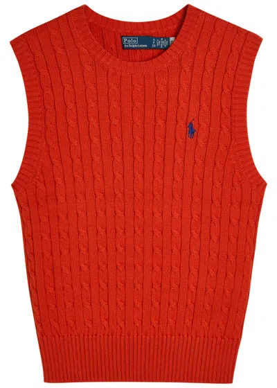 Polo Ralph Lauren Logo-embroidered Cable-knit Cotton Vest In Orange