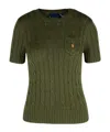 Polo Ralph Lauren Logo Embroidered Cable-knit Crewneck Top In Green